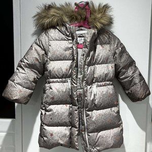 Baby Gap - Girls ColdControl Max Long Puffer Coat, Grey & Pink Stars, Size 3